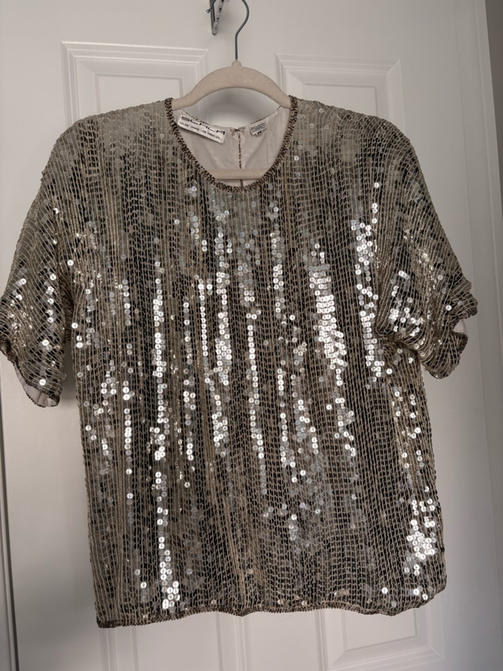 Scala Metallic Sequin Tank Top in Champagne Gold